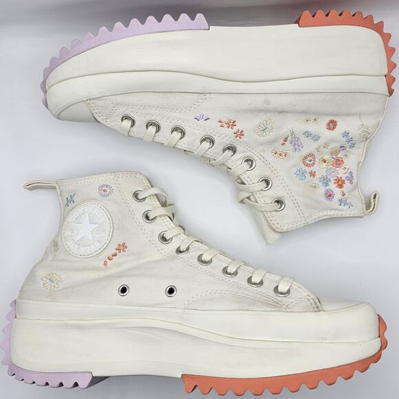Converse Run Star Hike Platform Hi Embroidered Floral Egret Womens 10.5 Sneakers - Picture 8 of 11